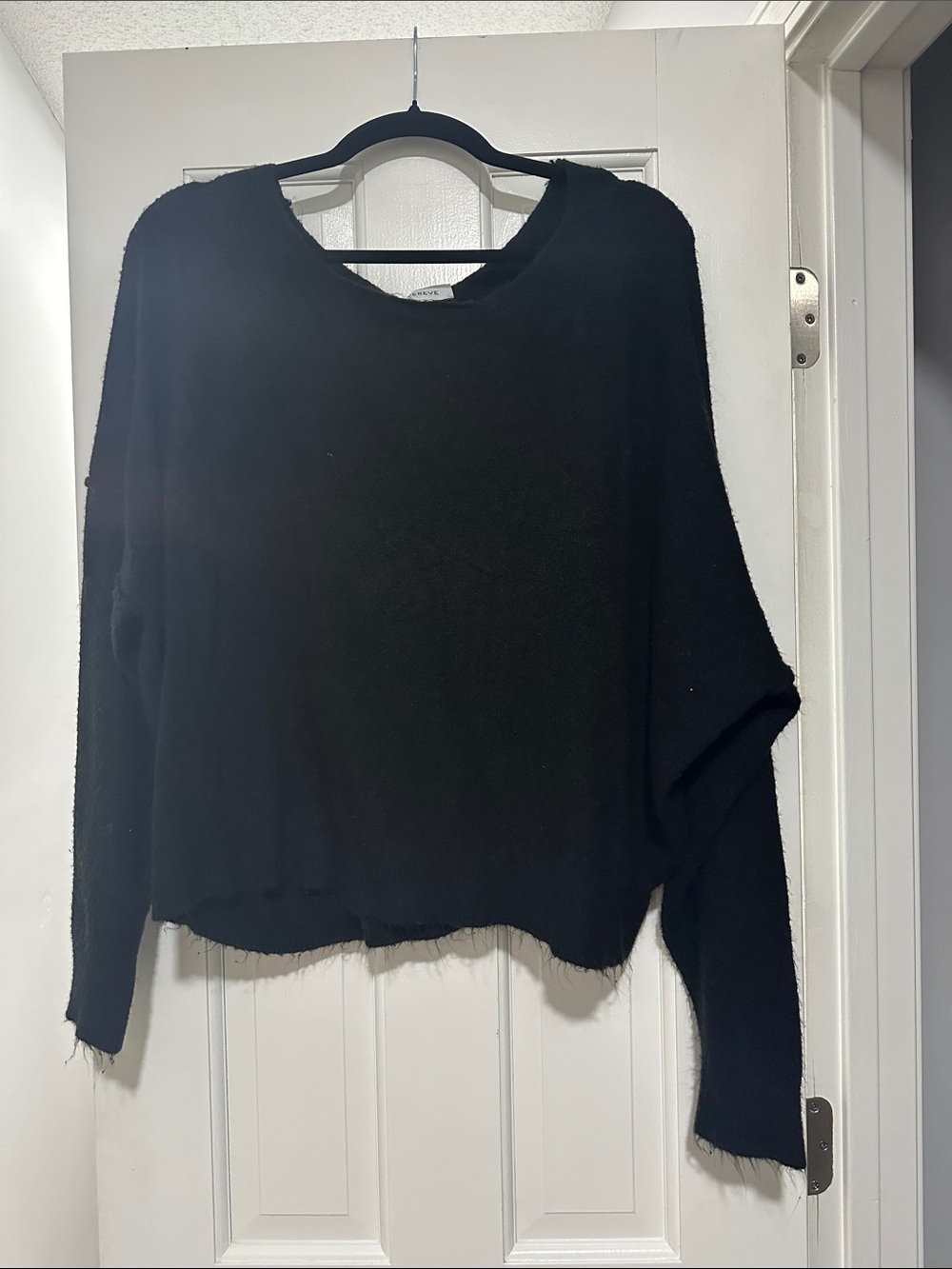 Evereve Black Women's Raw-Edge Crewneck Sweater